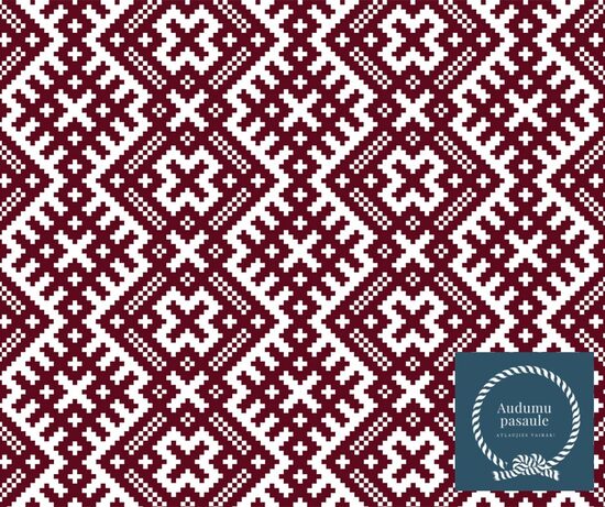 Latvju raksti. Rombi, Auseklis un Krusta zīmes. Bordo uz balta. Cilpiņtrikotāža. Priekšpasūtījums